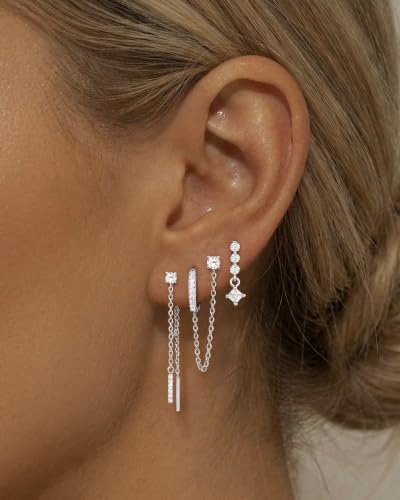Gold Silver Earrings for Women Trendy 14K Gold Plated Dangle Hypoallergenic Cartilage Earrings Small 925 Sterling Silver Post Dainty Hoop Drop Pearl Earring Stacks Set Huggie Chain Earrings Jewelry - color: D-Hoop Earrings-Sliver