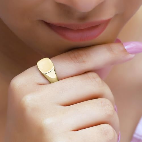 Plain Signet Band Ring Square Shaped In 14K Gold Plated Sterling Silver Satin Finish Statement Ring For Him Her - color: Yellow Gold