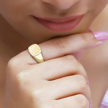 Plain Signet Band Ring Square Shaped In 14K Gold Plated Sterling Silver Satin Finish Statement Ring For Him Her - color: Yellow Gold
