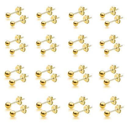 15 Pairs Surgical Steel Ball Stud Earrings Set | Fadeless, PVD Plating, Stainless Steel, Fadeless, Waterproof, High Polish, Hypoallergenic - color: Gold 16Pairs (4mm 5mm )
