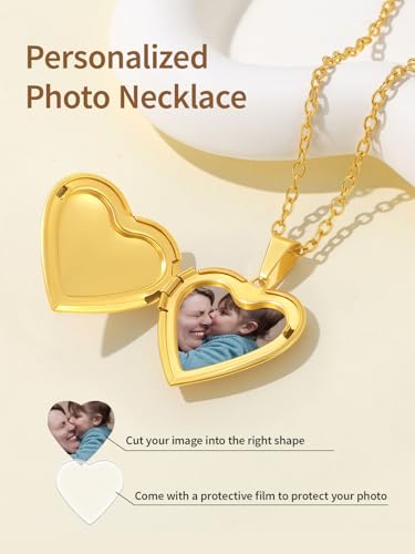 FindChic Locket Necklace for Women Custom Photo Memorial Gifts 4 Colors | Silver/Black/Rose Gold/Gold Plated Personalized for Loved Ones, Birthday Valentine's Day Keepsake - style: 14. No Pattern (DIY)-Gold