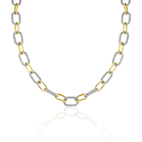 Two Tone Wire Necklace Gold and Silver Link Chain Adjustable 18K Gold Plated Twist Vintage Classic Jewelry - style: Chunky Paperclip