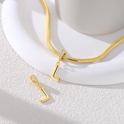 Hapour Gold Initial Letter Charms 925 Sterling Silver Alphabet Beads | 14K Gold Plated, A-Z Letter Charms, For Bracelets Necklace, Cubic Zirconia, DIY Dangle Pendant Beads, For Women Mom - color: Golden initial letter L