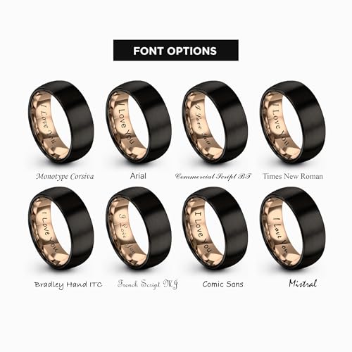 Tungsten Wedding Band Ring 10mm 8mm 6mm 4mm for Men Women 18k Rose Gold Plated Dome Black Grey Brushed Polished - color: 5 Rose Gold Black Tungsten