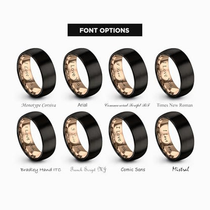 Tungsten Wedding Band Ring 10mm 8mm 6mm 4mm for Men Women 18k Rose Gold Plated Dome Black Grey Brushed Polished - color: 5 Rose Gold Black Tungsten