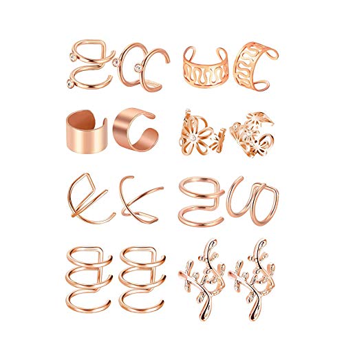16pcs Stainless Steel Ear Cuff Earrings for Men Women Non Piercing Clip On Cartilage Earcuff Wrap Hypoallergenic Earrings Set - color: rose