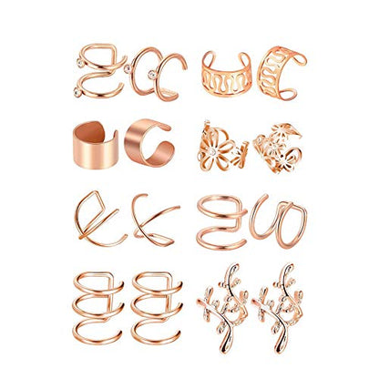 16pcs Stainless Steel Ear Cuff Earrings for Men Women Non Piercing Clip On Cartilage Earcuff Wrap Hypoallergenic Earrings Set - color: rose