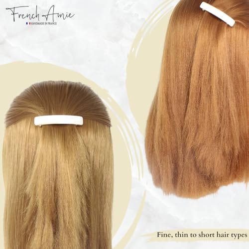 French Amie Bar Small 2 1/4 Inch Cellulose Acetate Hair Barrette | Handmade Cellulose Acetate Rectangular Shape For Women Girls Teens Everyday Style - color: Ivory