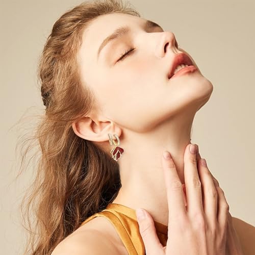 Jean Beau Drop Hoop Earrings for Women, Fasion Jewelry Gift - color: Red