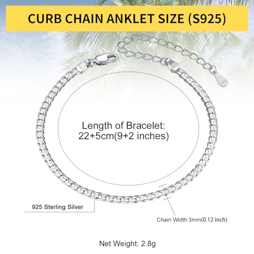 ChainsHouse Ankle Bracelets for Women, Stainless Steel Beaded Chain Ankle Bracelet, Womens Heart Anklets for Summer Beach Jewelry Gifts - color: A: cuban-3mm-sterling silver