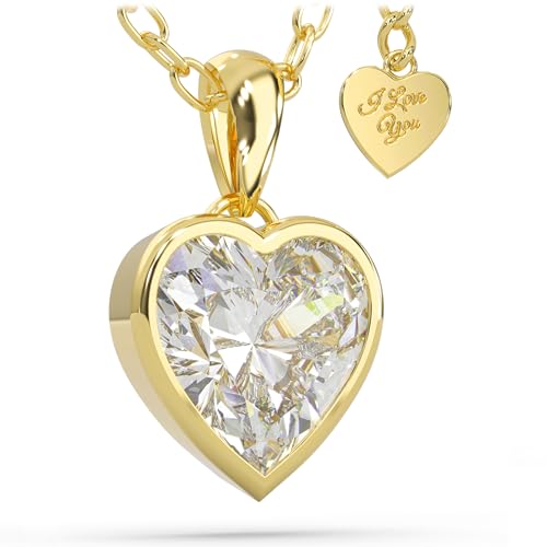 SERASAR Gold Heart Pendant Necklace Women Jewelry Cubic Zirconia Gift Ideas - color: Gold, style: Love