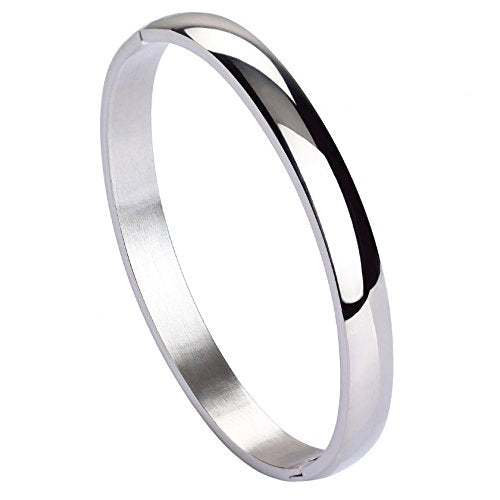 Stainless Steel Bracelet for Women Girls High Polished Bracelet Grooved Cuff Bangle 7" - style: 8mm Wide