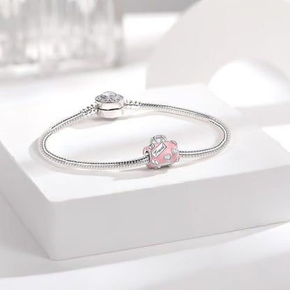 925 Sterling Silver Charms fits Bracelets and Necklace Pendant Bead Charms Jewelry Gift for Women Family Friends - style: I Love Travel Suitcase Pink Charm