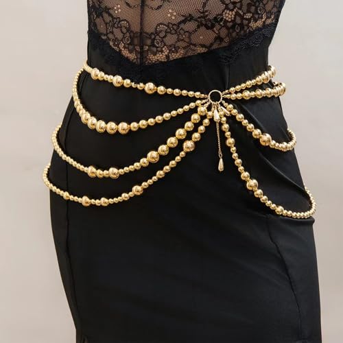Bikini Multi-Layer Waist Belly Chain Pearl Belly Chain Layered Waist Body Chains Bikini Belly Jewelry Fashion Beach Rave Party Club Body Accessories Jewelry for Women - color: Gold