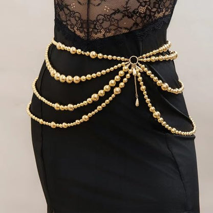 Bikini Multi-Layer Waist Belly Chain Pearl Belly Chain Layered Waist Body Chains Bikini Belly Jewelry Fashion Beach Rave Party Club Body Accessories Jewelry for Women - color: Gold