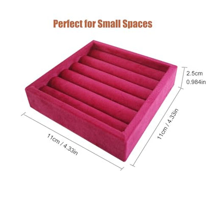 SCIKHETF Velvet Ring Earrings Studs organizer Tray Small Ring Insert Display Tray 5 Slots Stackable (Rose Red) - color: Rose Red