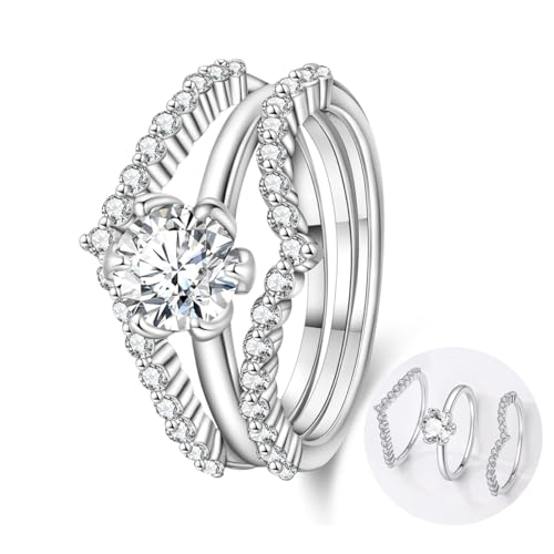KUNSIR 925 Sterling Silver Rings Classic Cubic Zirconia Eternity Promise Statement Anniversary Wedding Bands Engagement Rings for Women Infinity Forever Love Ring Size 7-9 - style: Fingertip Romance Ring