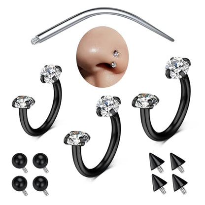 D.Bella 16G Horseshoe Septum Ring Surgical Steel Nose Hoop CZ Earring Eyebrow Lip Tragus Helix Daith Piercing Jewelry for Women Men 8-12mm - color: black