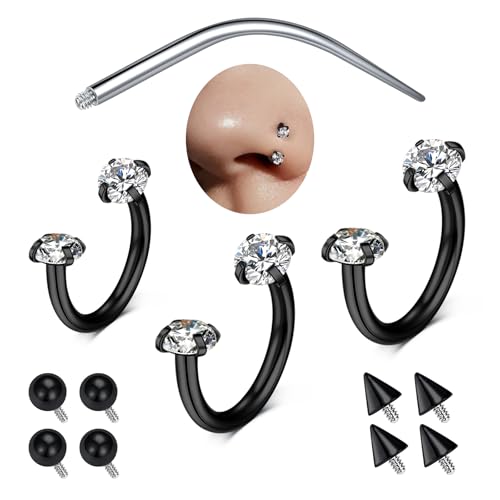 D.Bella 16G Horseshoe Septum Ring Surgical Steel Nose Hoop CZ Earring Eyebrow Lip Tragus Helix Daith Piercing Jewelry for Women Men 8-12mm - color: black