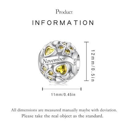 925 Sterling Silver Lucky Clover Birthstone Charms for Bracelets Dangle Pendant with 5A Cubic Zirconia Compatible Pandora Bracelets, Ladies Birthday Gift - style: 11-November