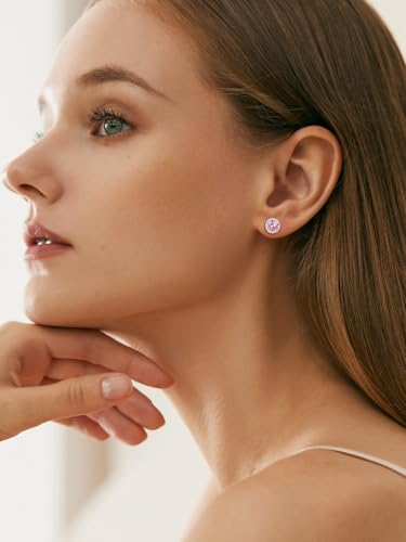 FindChic Birthstone Earrings for Women, Round/Heart/Square/Teardrop Earrings with 925 Sterling Silver Posts & Push Backs, Hypoallergenic Studs with Cubic Zirconia, 12 Months Jewelry with Gift Box - style: 03. March-Aquamarine (Round)