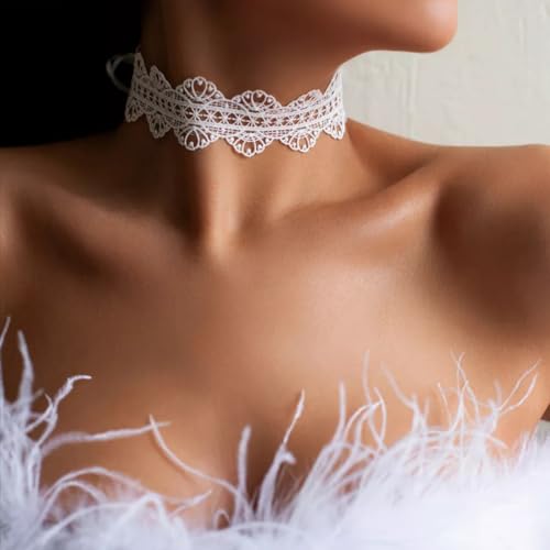 Lace Ribbon Choker Necklace for Women | Adjustable Choker Necklace Charm Statement Hollow Ribbon Collarbone Necklace Striking Gothic Prom Jewelry Gifts - color: White