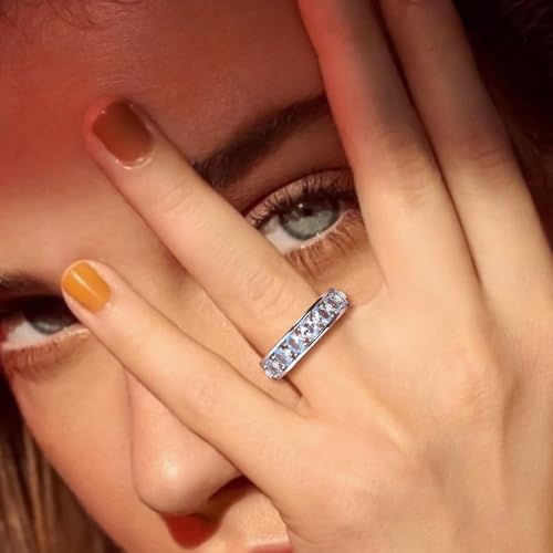 Amethyst Emerald Ruby Sapphire Wedding Band Anniversary Women Rings | 925 Sterling Silve|Hypoallergenic|Standard Size|Ruby|Sapphire|Emerald|Wedding Anniversary Jewelry|Genstone Ring|Holiday Gifts - color: Aquamarine