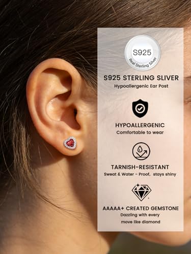 Bestyle 8mm Small Birthstone Earrings for Women with Hypoallergenic Sterling Silver Post,Sparkle Heart/Round Womens Studs Earrings, Great Birthday/Christmas/Anniversary Jewelry for Wife Mother - color: 01. Jan. Garnet-Heart