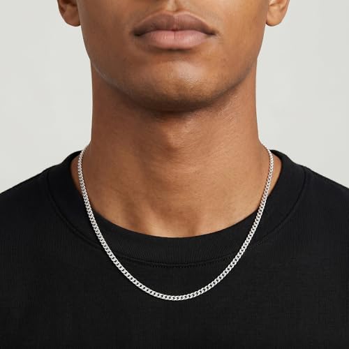 S925 Sterling Silver Chain for Men - 3.5mm Sterling Silver Cuban Chain Necklace Thick Sturdy Colourfast Necklaces Jewelry for Men 18/20/22/24 Inch