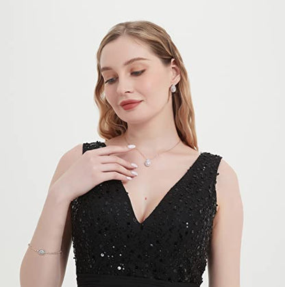 Teardrop Cubic Zirconia Jewelry Set Necklace Earrings Bracelet Bridal Wedding Jewelry for Women Bridesmaid Prom Party - color: 3 Set - Rose Gold Plated