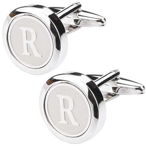 Mens Classic Stainless Steel Initial Cufflinks 26 Alphabet Initial Letter Cufflinks Business Wedding Shirts A-Z - style: R
