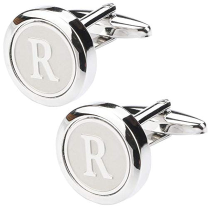 Mens Classic Stainless Steel Initial Cufflinks 26 Alphabet Initial Letter Cufflinks Business Wedding Shirts A-Z - style: R