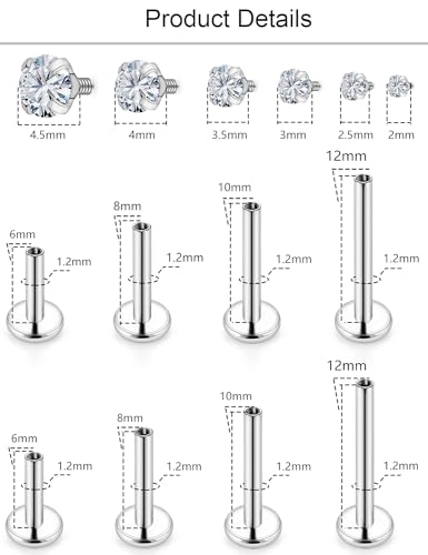 Lcolyoli Medusa Piercing Jewelry Stainless Steel Labret Jewelry Monroe Lip Rings Different Size Tragus Nail Conch Cartilage Helix Earring Stud Bar Length 6mm 8mm 10mm 12mm