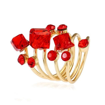 Big Geometric Cube Crystal Ring for Women Statement Geometry Rhinestone Open Rings Crystal Rhinestone Cocktail Ring CZ Fashion Classic Party Wedding Jewelry - color: Red