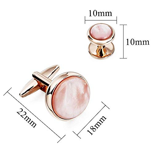 HAWSON Cufflinks and Tuxedo Studs Set for Men with Gift Box, Mother-of-Pearl Cuff links for French Cuff Shirt and Dress Shirt, Suitable for Wedding, Birthday, Party - style: Rose Gold & Pink Mother of Pearl
