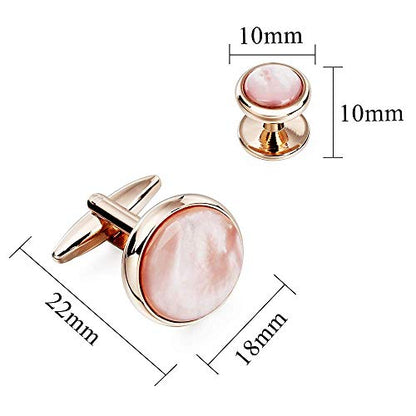 HAWSON Cufflinks and Tuxedo Studs Set for Men with Gift Box, Mother-of-Pearl Cuff links for French Cuff Shirt and Dress Shirt, Suitable for Wedding, Birthday, Party - style: Rose Gold & Pink Mother of Pearl