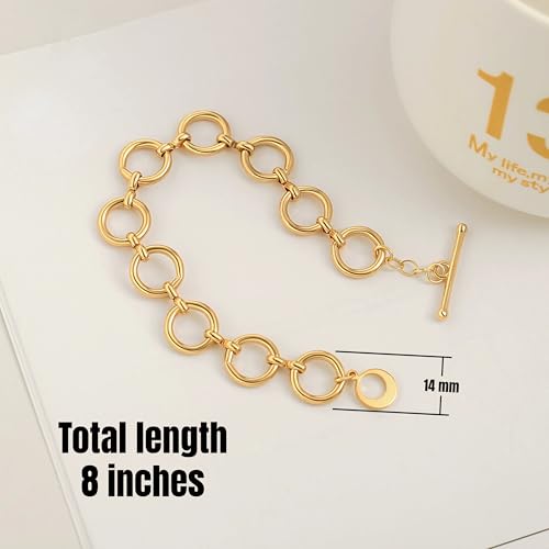 PEARLADA 18k Gold Plated Chain Layerd Bracelet Coin Charm Toggle Bracelet Trendy Cubic Zirconia Jewelry - color: Circle