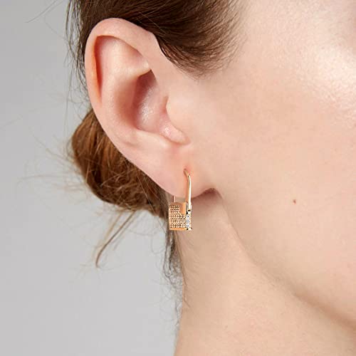 Huggie Hoop Earrings 14K Gold Plated Cubic Zirconia Dainty Simple Cute Beads Elegant CZ Circle Small Hoop Earring for Women Minimalist Handmade Hypoallergenic Jewelry - color: CZ-Lock B