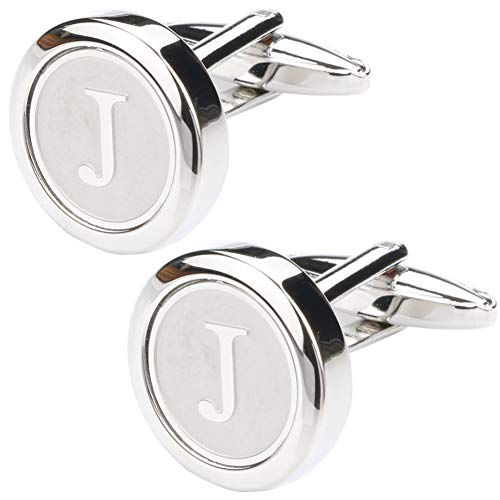 Mens Classic Stainless Steel Initial Cufflinks 26 Alphabet Initial Letter Cufflinks Business Wedding Shirts A-Z - style: J
