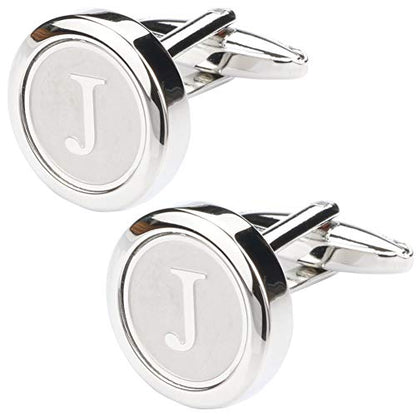 Mens Classic Stainless Steel Initial Cufflinks 26 Alphabet Initial Letter Cufflinks Business Wedding Shirts A-Z - style: J