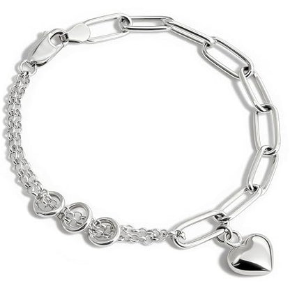 925 Sterling Silver 6mm Paperclip Bracelet for Women with Heart Charm - Mixed Link Chain Design, Lobster Clasp, Size 7" 8" 9", Gift Box - size: Small - 7 Inches
