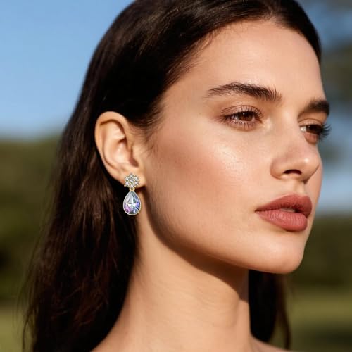 Elegant Austrian Crystal Teardrop Dangle Earrings for Women,14K Gold Plated Flower Drop Earrings Jewelry Gift for Birthday Wedding Anniversary - color: Vitrail Light