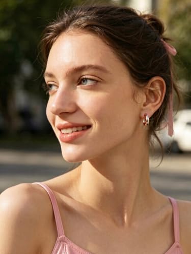 Bestyle Gold Huggies Earrings for Women Hypoallergenic 925 Sterling Silver Post Huggie Hoop Earrings Thick Lightweight Small Hoop Earrings 8/10/12/14mm - color: Rose Gold, size: 14mm