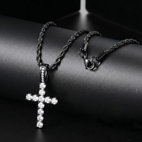 GEMOSA Cross Necklace for Men, Cuban Link Layered Rope Chain Silver/Gold/Black - color: Black Gold, size: 16/18 inch