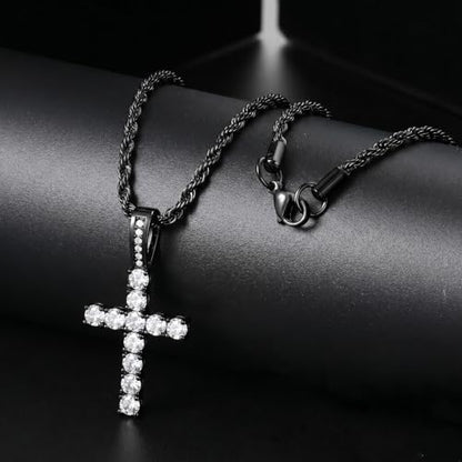 GEMOSA Cross Necklace for Men, Cuban Link Layered Rope Chain Silver/Gold/Black - color: Black Gold, size: 16/18 inch