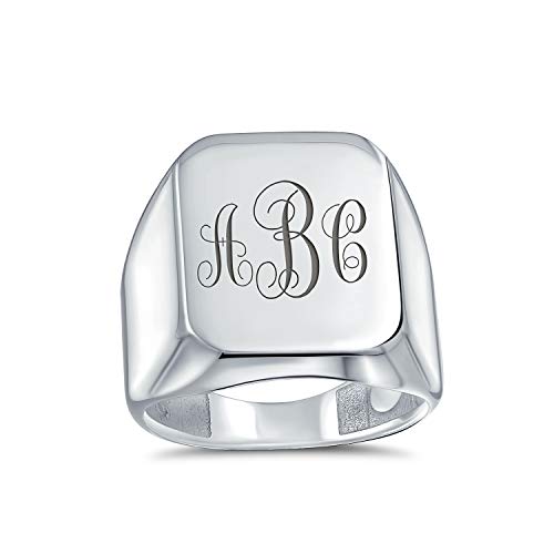 Bling Jewelry Classic Executive Geometric Customize Engrave Simple Large Rectangle Personalize Initial Monogram Signet Ring For Men Polished Shine .925 Sterling Silver - color: Silver Engrave