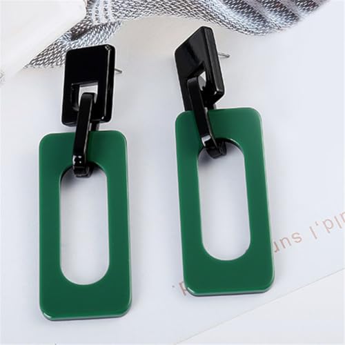Boho Lightweight Retro Simple Acrylic Splicing Rectangle Earrings for Women Creative Exaggerated Statement Dangle Drop Earrings Jewelry - color: Black Green