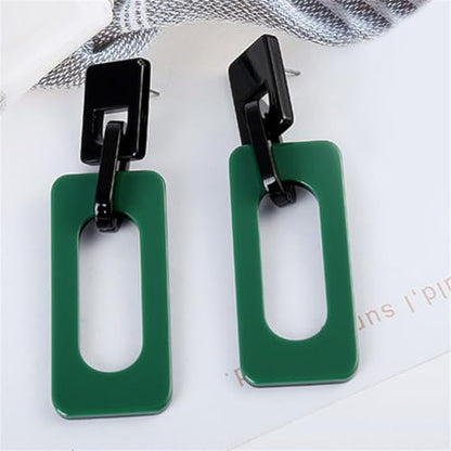 Boho Lightweight Retro Simple Acrylic Splicing Rectangle Earrings for Women Creative Exaggerated Statement Dangle Drop Earrings Jewelry - color: Black Green