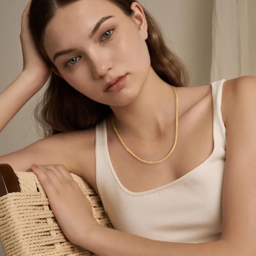 LUCA SMITH Gold Chains for Women & Men, 14K Gold Foxtail Chain Necklace Herringbone Chain Necklace Flat snake Chains 14K Gold Simple Layered Fashion Jewelry Gift for Women 18in 20in 22in 24in - size: 20in, style: Foxtail Chain-Premium Style