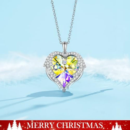 Kate Lynn Angel Wings Heart Necklaces for Women, White Gold Plated - color: Aurore Boreale